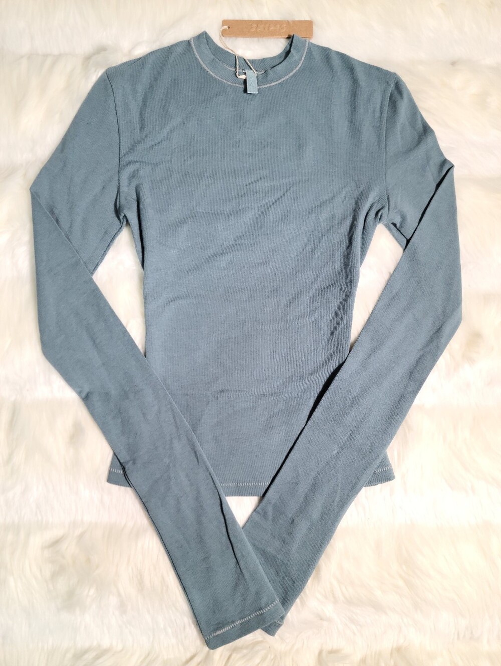 SKIMS Cotton Jersey Long Sleeve T-shirt Blue Kyanite Women XXS NEW